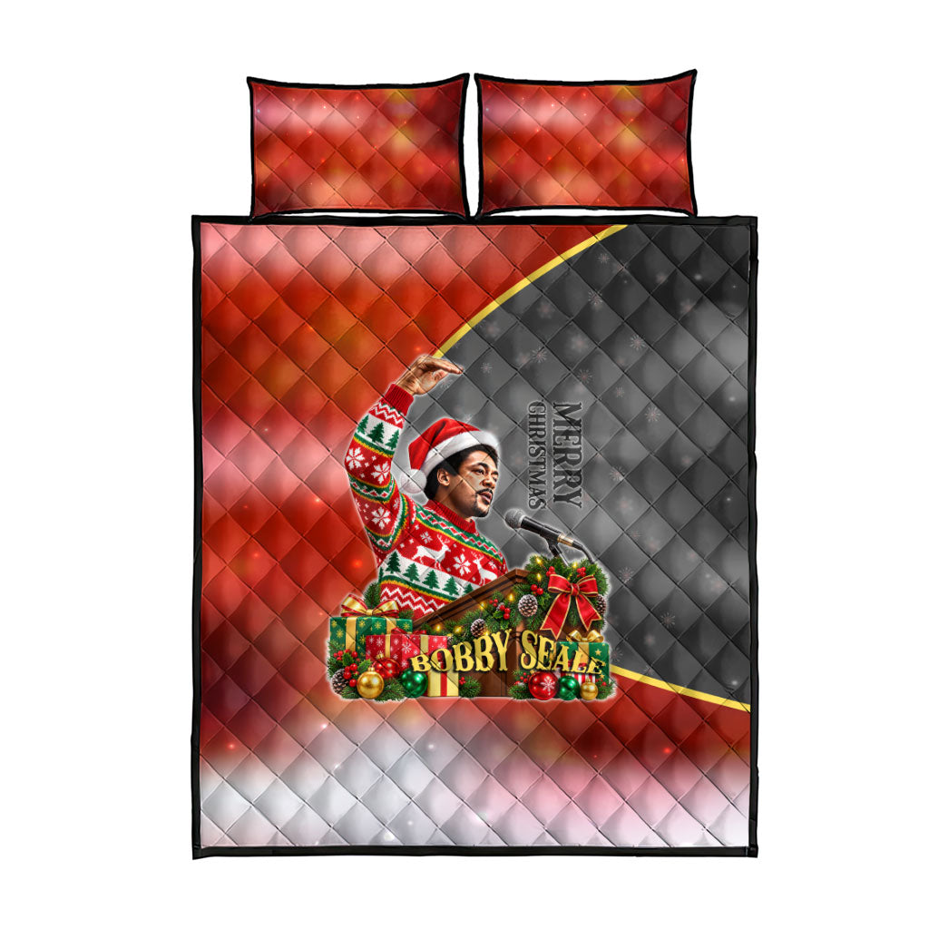 Bobby Seale Merry Christmas Quilt Bed Set Civil Rights Activist Festive Winter Holiday Art