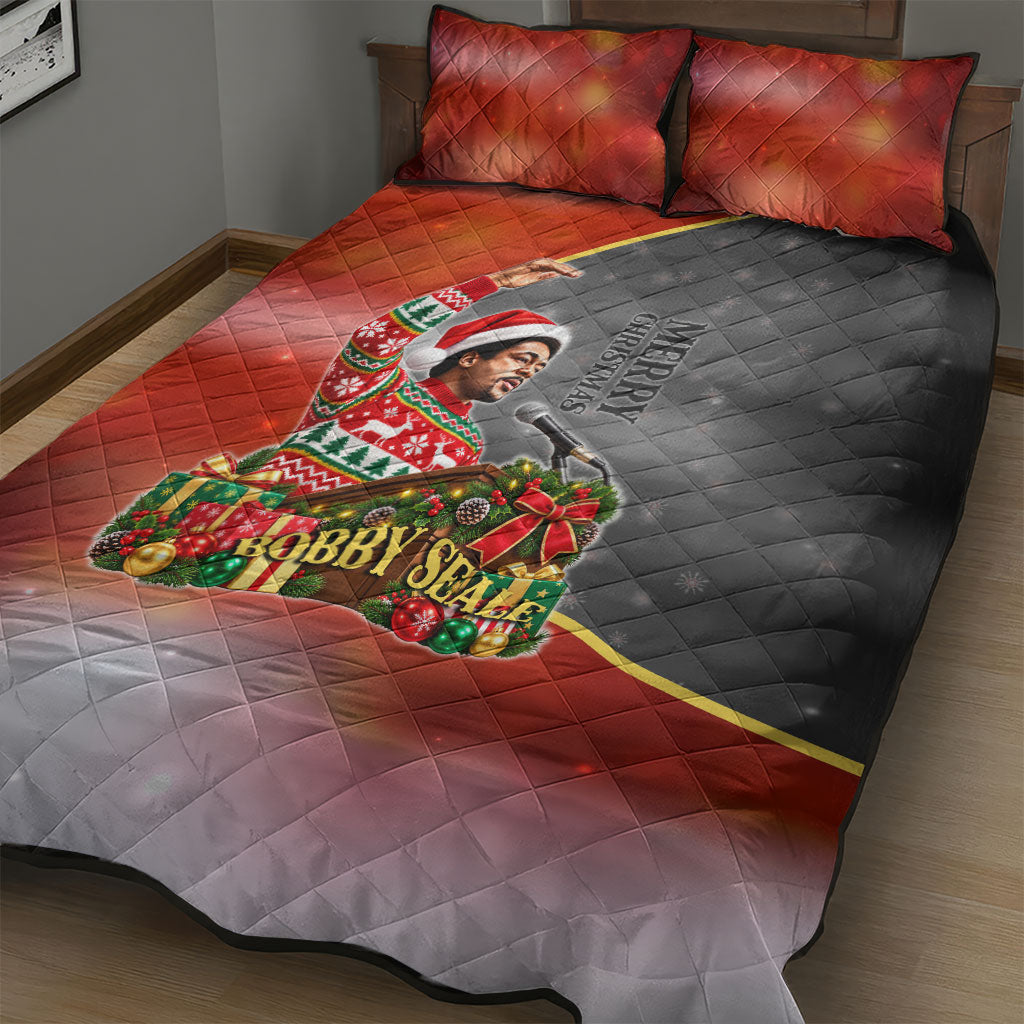 Bobby Seale Merry Christmas Quilt Bed Set Civil Rights Activist Festive Winter Holiday Art