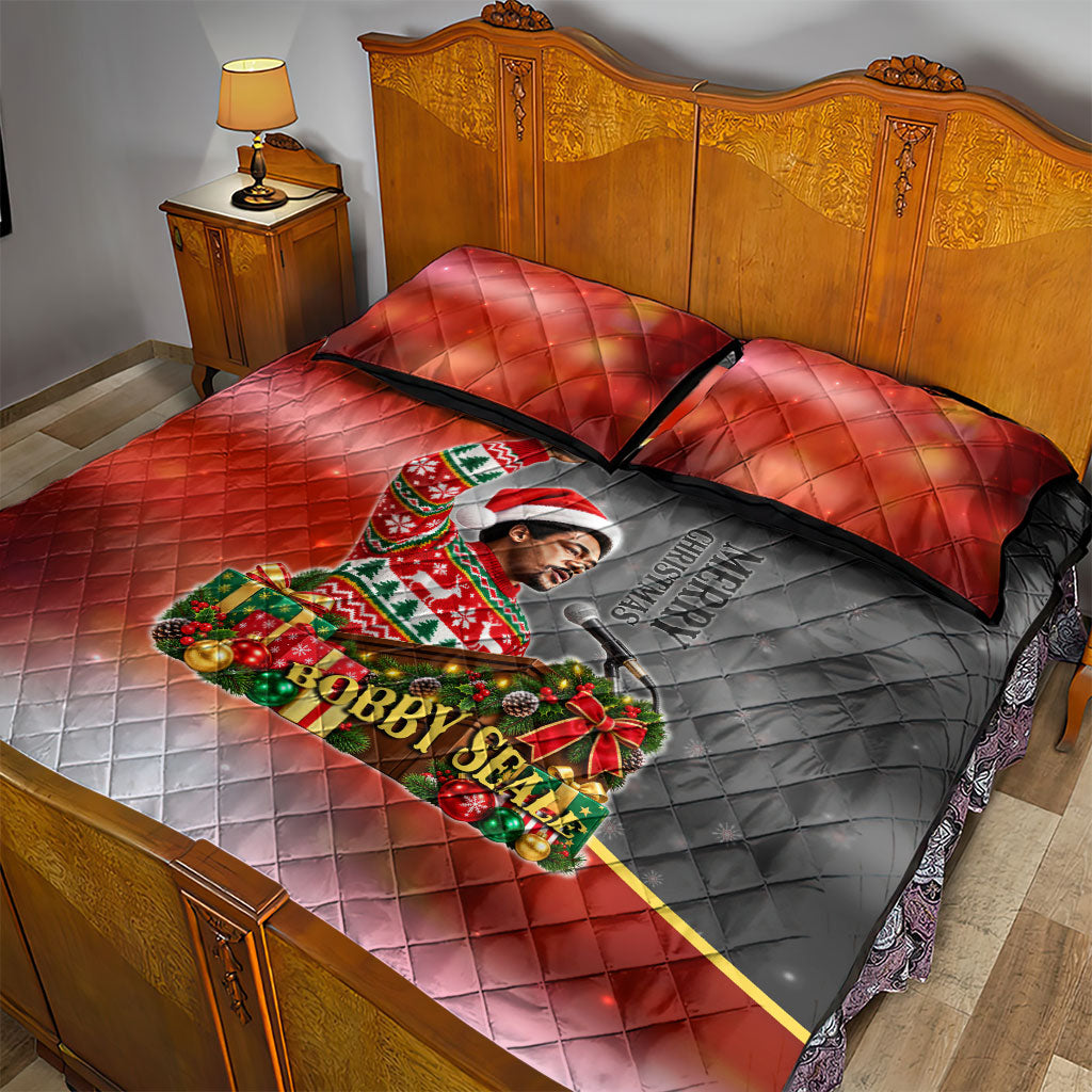 Bobby Seale Merry Christmas Quilt Bed Set Civil Rights Activist Festive Winter Holiday Art