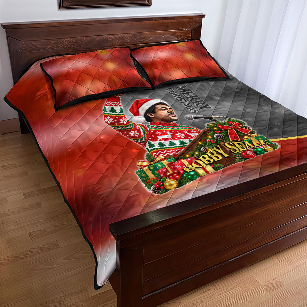 Bobby Seale Merry Christmas Quilt Bed Set Civil Rights Activist Festive Winter Holiday Art