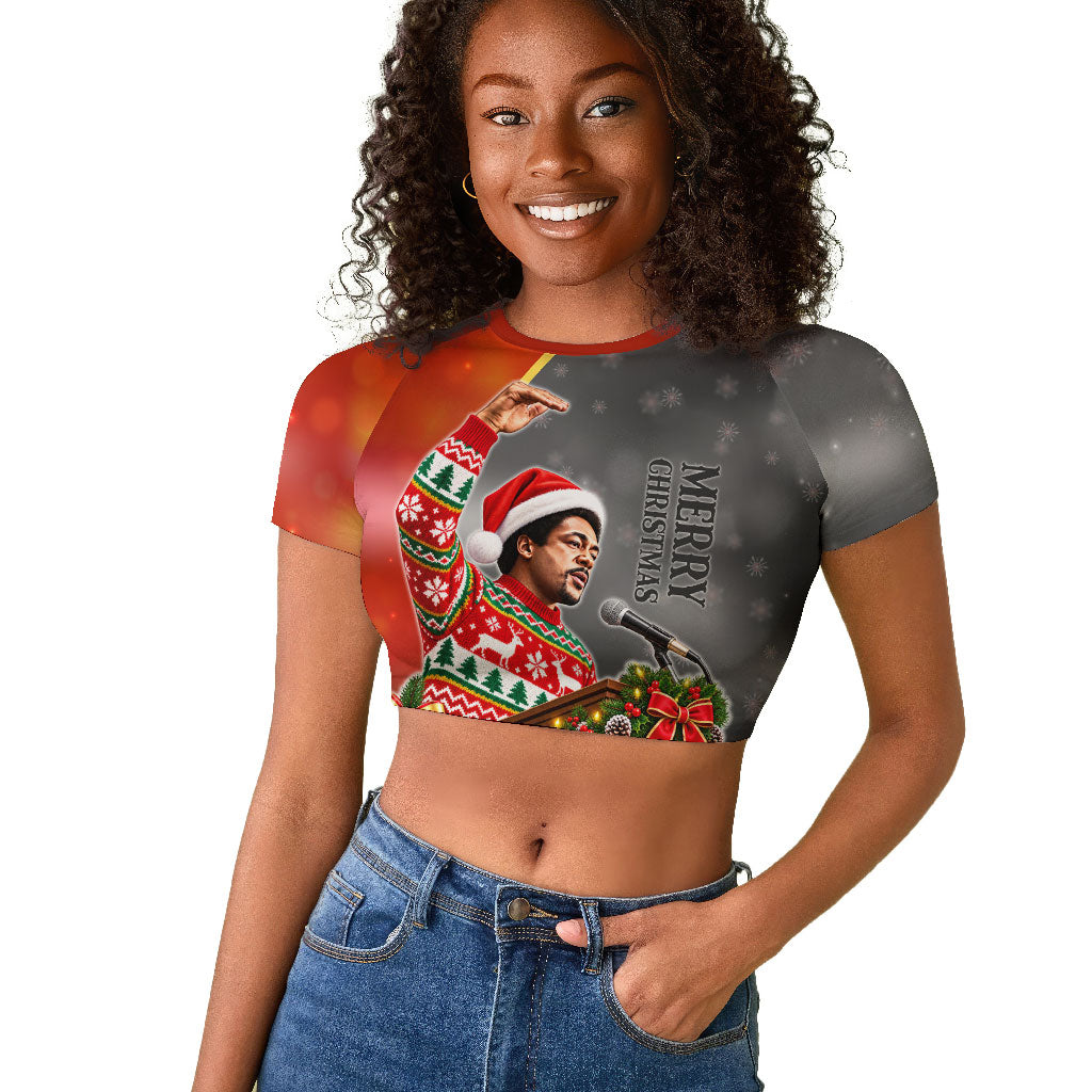 Bobby Seale Merry Christmas Raglan Cropped T shirt Civil Rights Activist Festive Winter Holiday Art