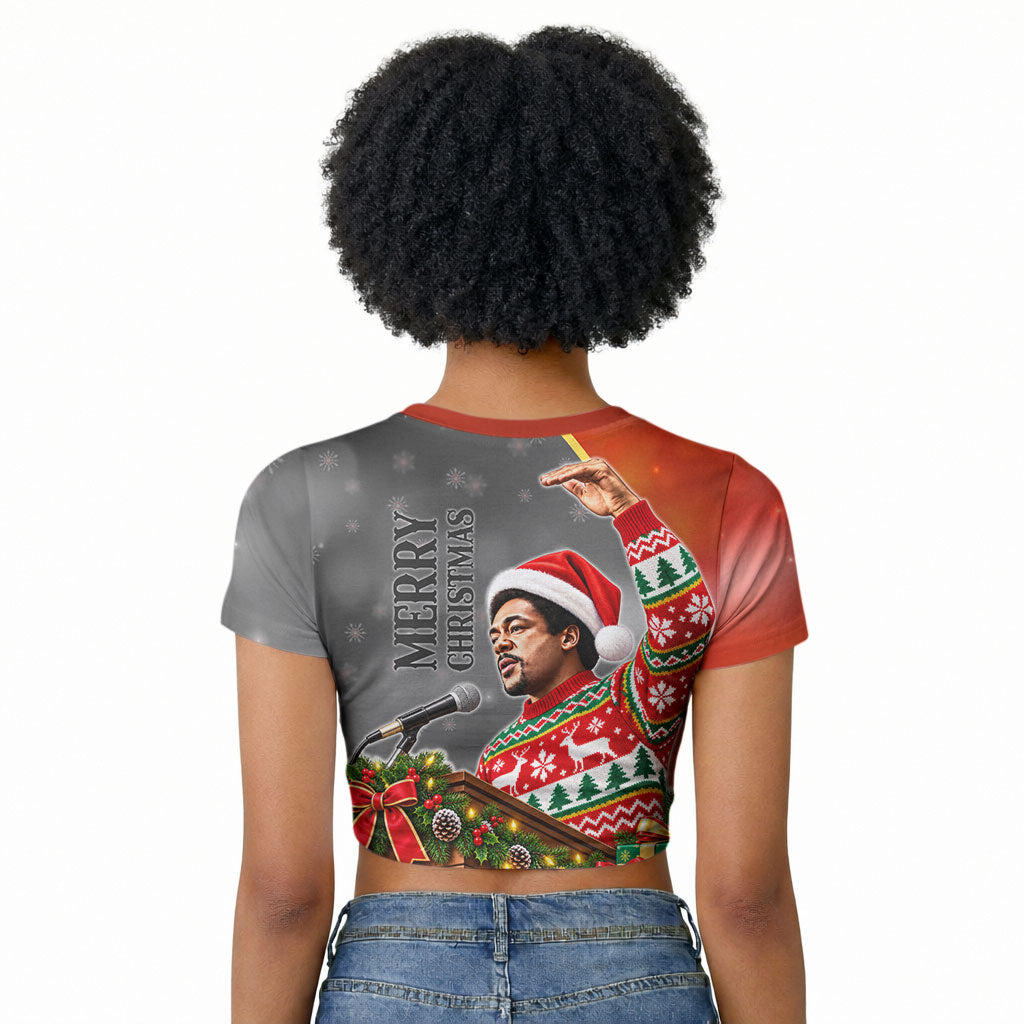 Bobby Seale Merry Christmas Raglan Cropped T shirt Civil Rights Activist Festive Winter Holiday Art