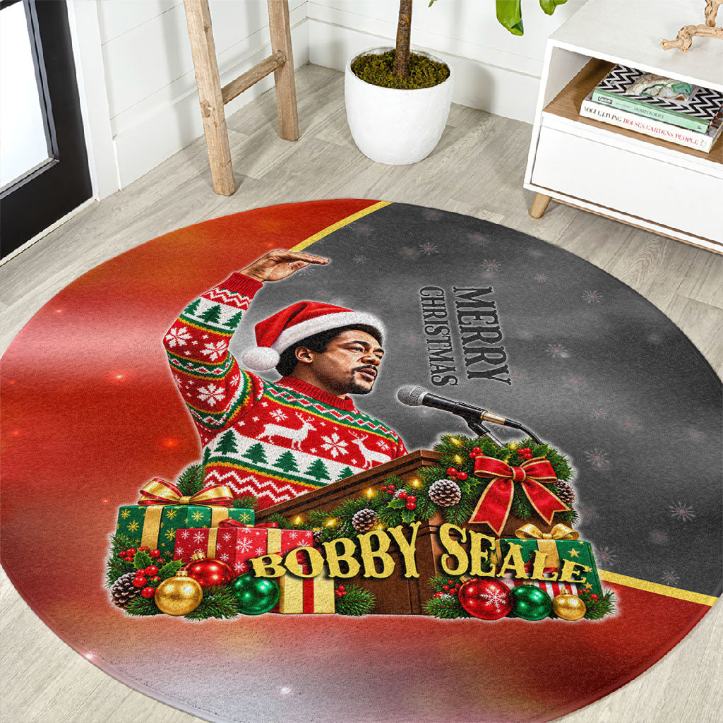 Bobby Seale Merry Christmas Round Carpet Civil Rights Activist Festive Winter Holiday Art