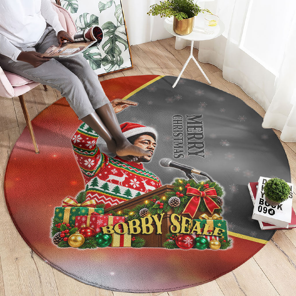 Bobby Seale Merry Christmas Round Carpet Civil Rights Activist Festive Winter Holiday Art