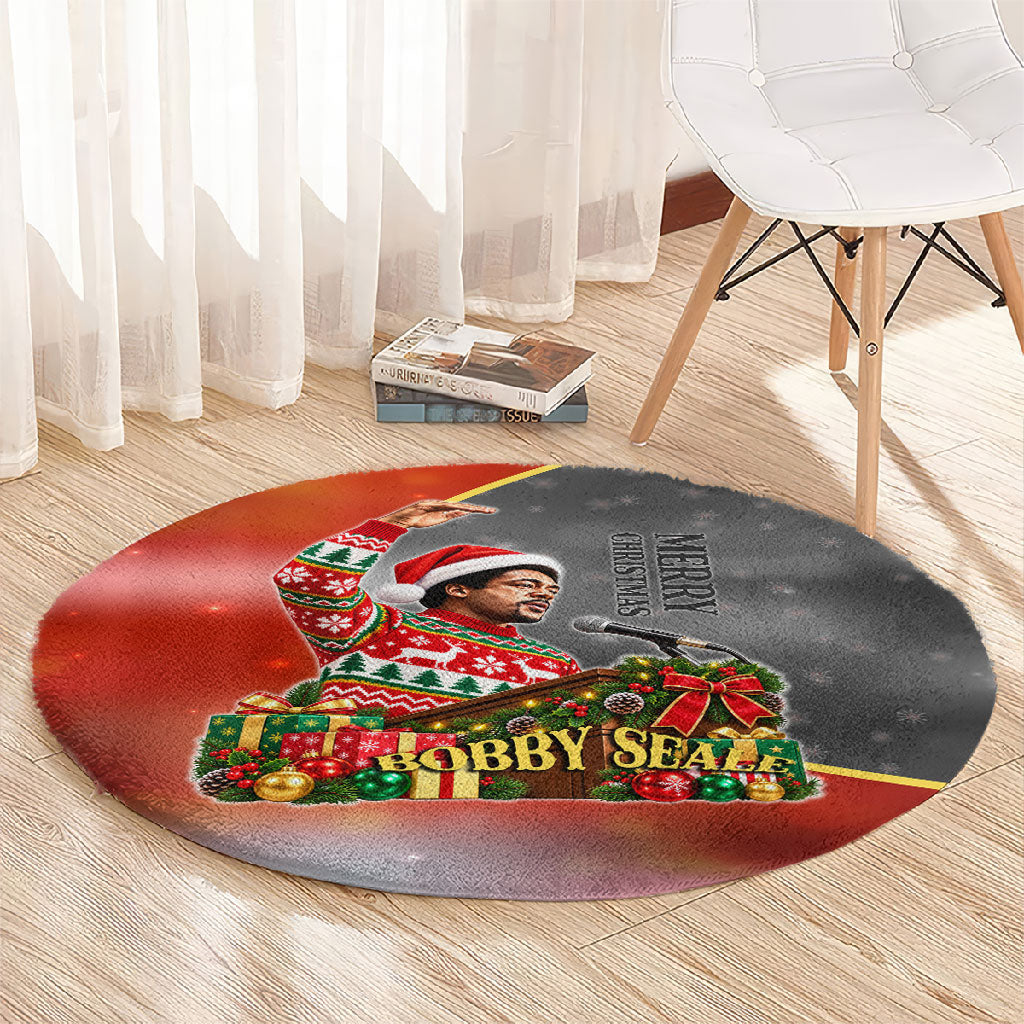 Bobby Seale Merry Christmas Round Carpet Civil Rights Activist Festive Winter Holiday Art
