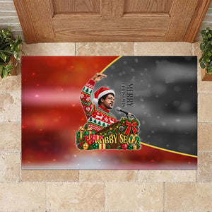 Bobby Seale Merry Christmas Rubber Doormat Civil Rights Activist Festive Winter Holiday Art