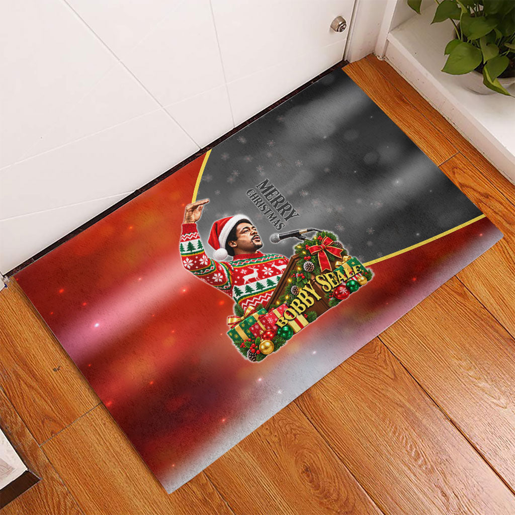 Bobby Seale Merry Christmas Rubber Doormat Civil Rights Activist Festive Winter Holiday Art