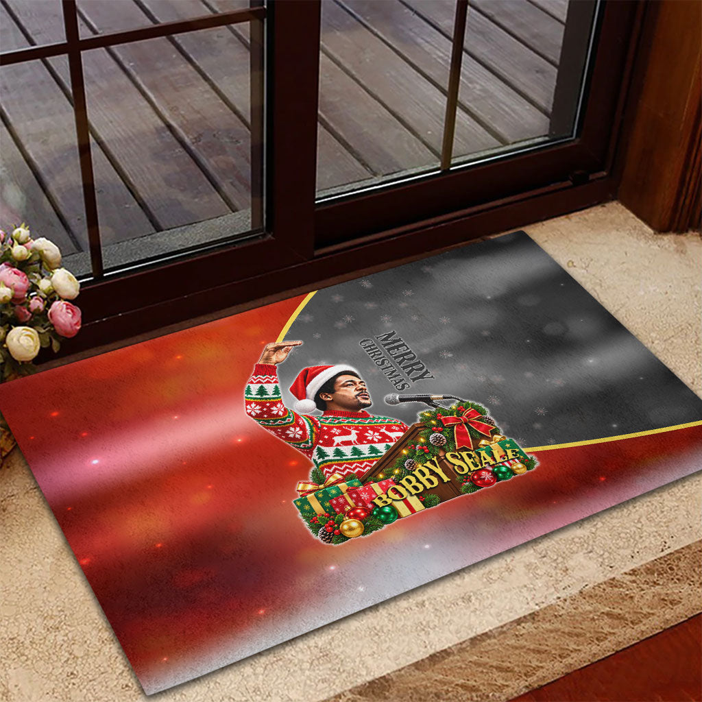 Bobby Seale Merry Christmas Rubber Doormat Civil Rights Activist Festive Winter Holiday Art