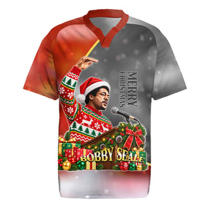 Bobby Seale Merry Christmas Rugby Jersey Civil Rights Activist Festive Winter Holiday Art