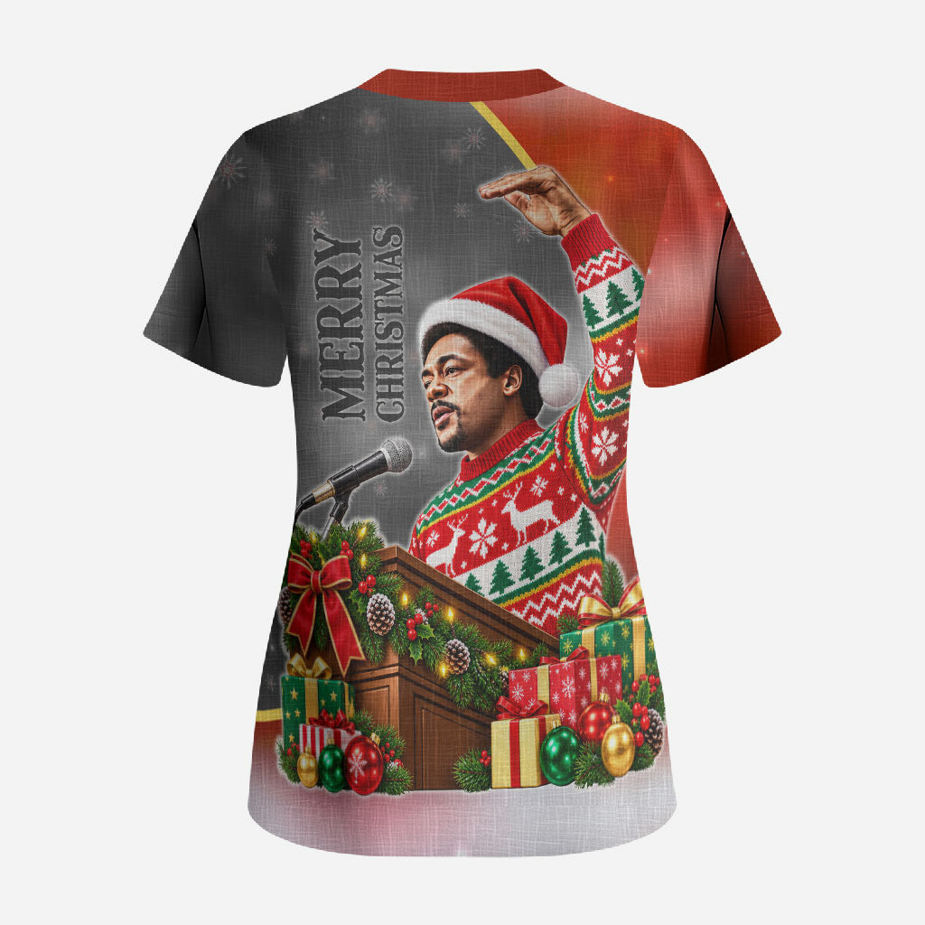 Bobby Seale Merry Christmas Scrub Top Civil Rights Activist Festive Winter Holiday Art