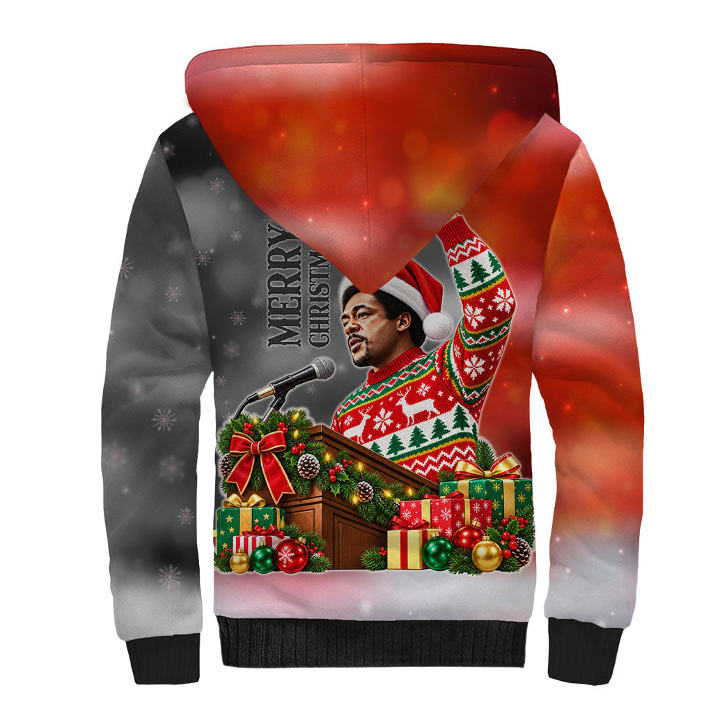 Bobby Seale Merry Christmas Sherpa Hoodie Civil Rights Activist Festive Winter Holiday Art