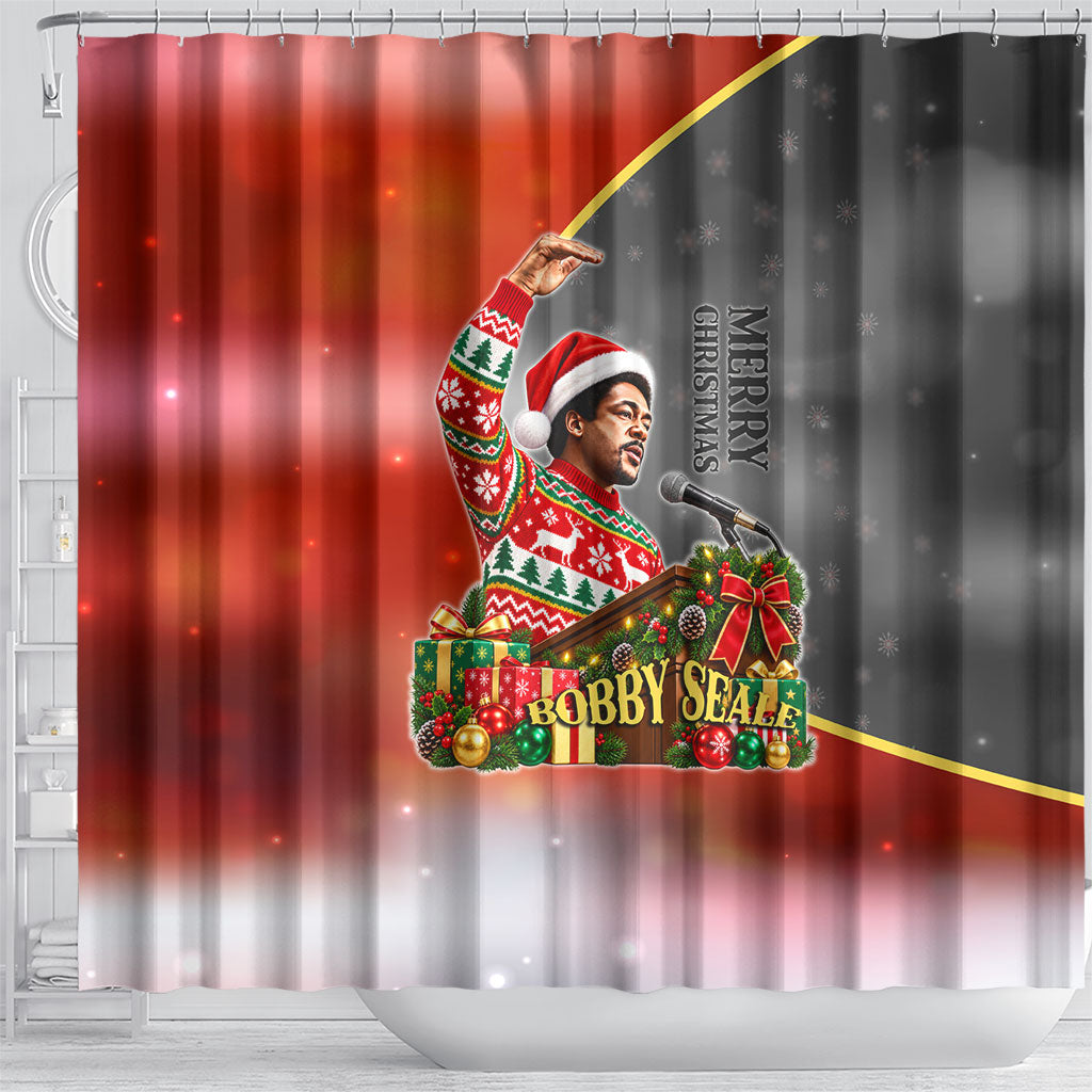 Bobby Seale Merry Christmas Shower Curtain Civil Rights Activist Festive Winter Holiday Art