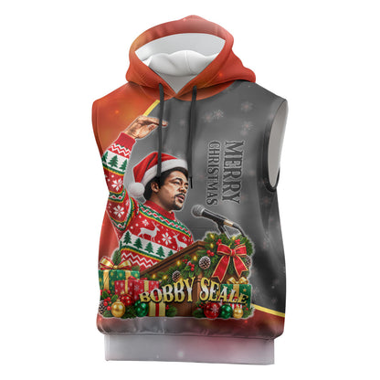 Bobby Seale Merry Christmas Sleeveless Hoodie Civil Rights Activist Festive Winter Holiday Art