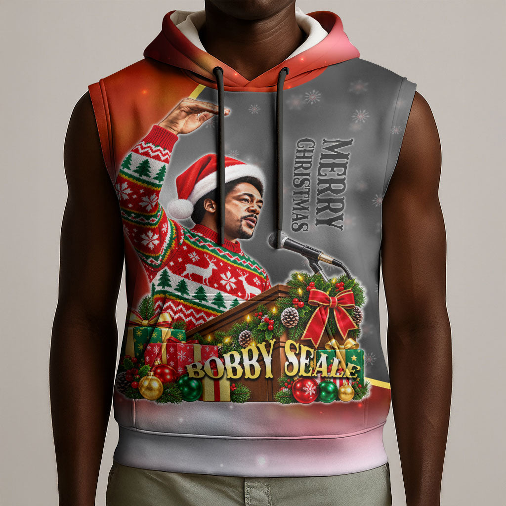 Bobby Seale Merry Christmas Sleeveless Hoodie Civil Rights Activist Festive Winter Holiday Art