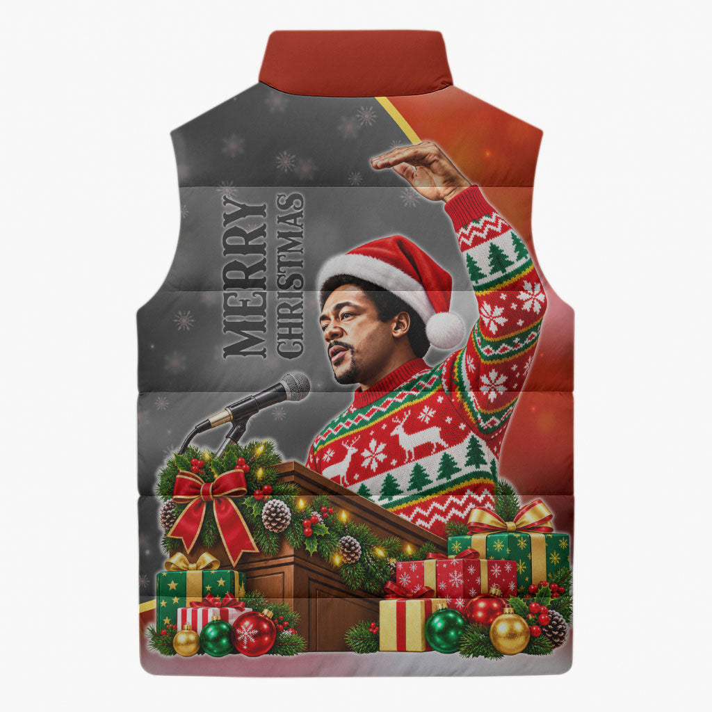 Bobby Seale Merry Christmas Sleeveless Puffer Jacket Civil Rights Activist Festive Winter Holiday Art