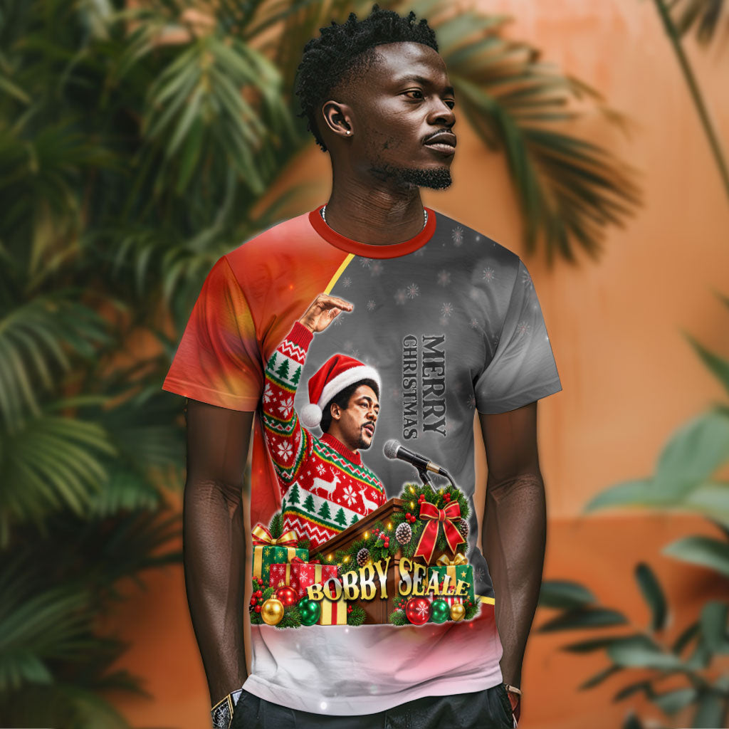 Bobby Seale Merry Christmas T shirt Civil Rights Activist Festive Winter Holiday Art