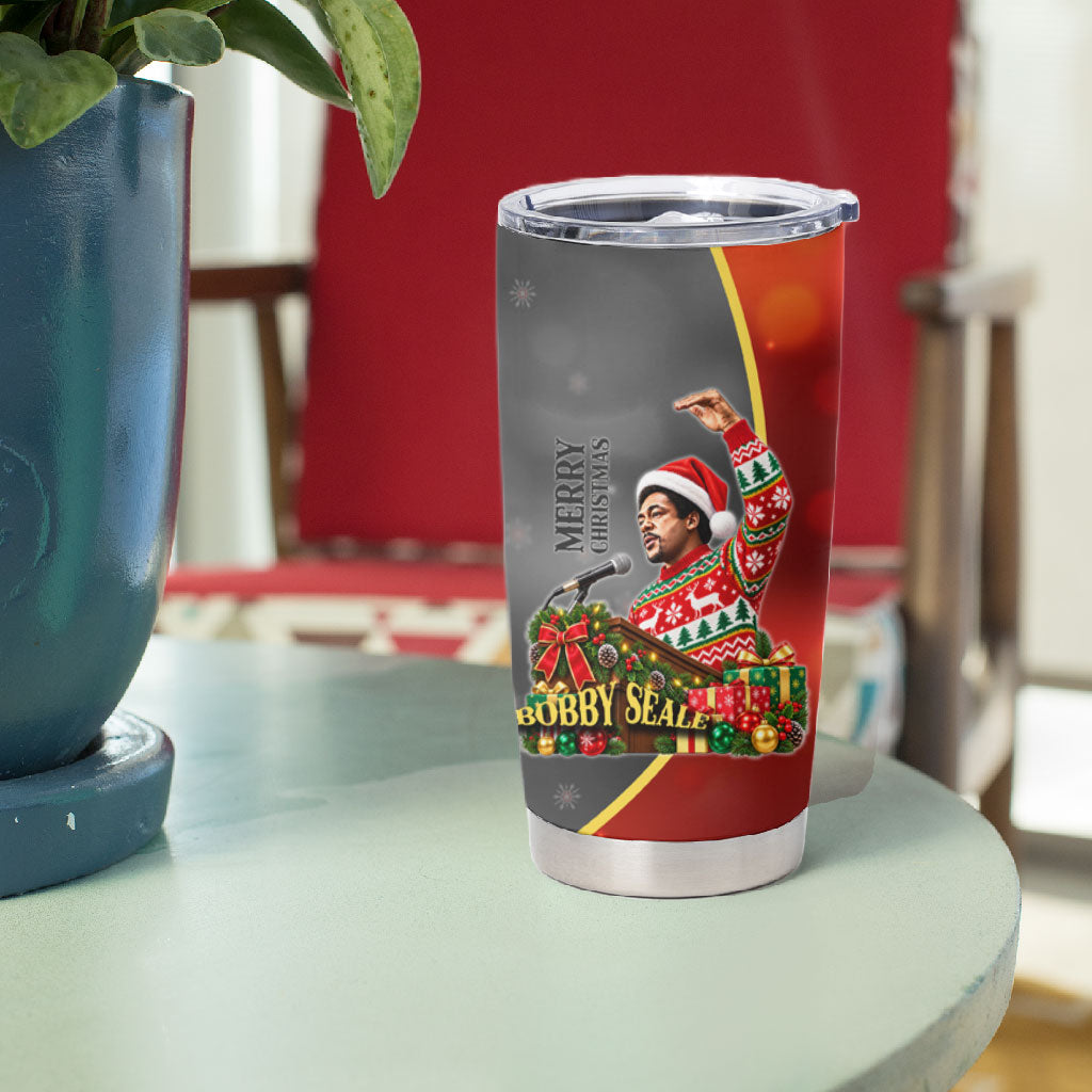 Bobby Seale Merry Christmas Tumbler Cup Civil Rights Activist Festive Winter Holiday Art