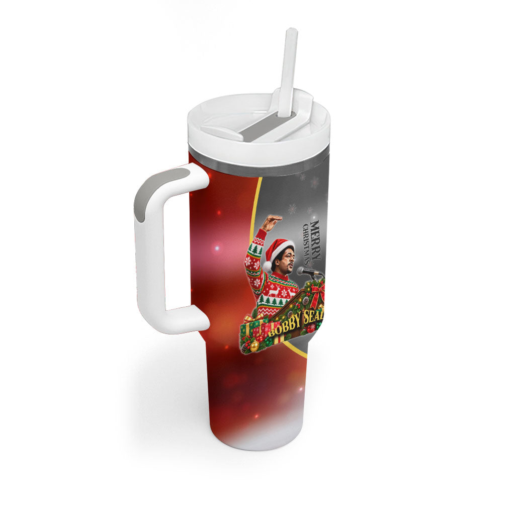 Bobby Seale Merry Christmas Tumbler With Handle Civil Rights Activist Festive Winter Holiday Art