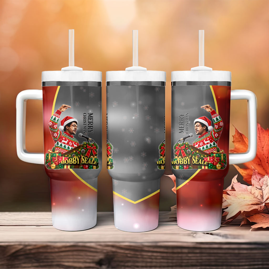 Bobby Seale Merry Christmas Tumbler With Handle Civil Rights Activist Festive Winter Holiday Art