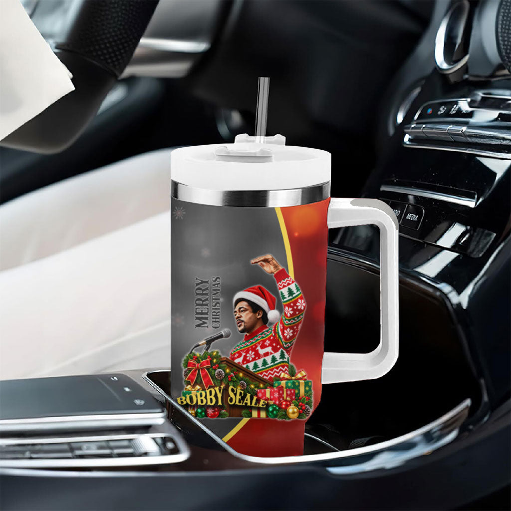 Bobby Seale Merry Christmas Tumbler With Handle Civil Rights Activist Festive Winter Holiday Art