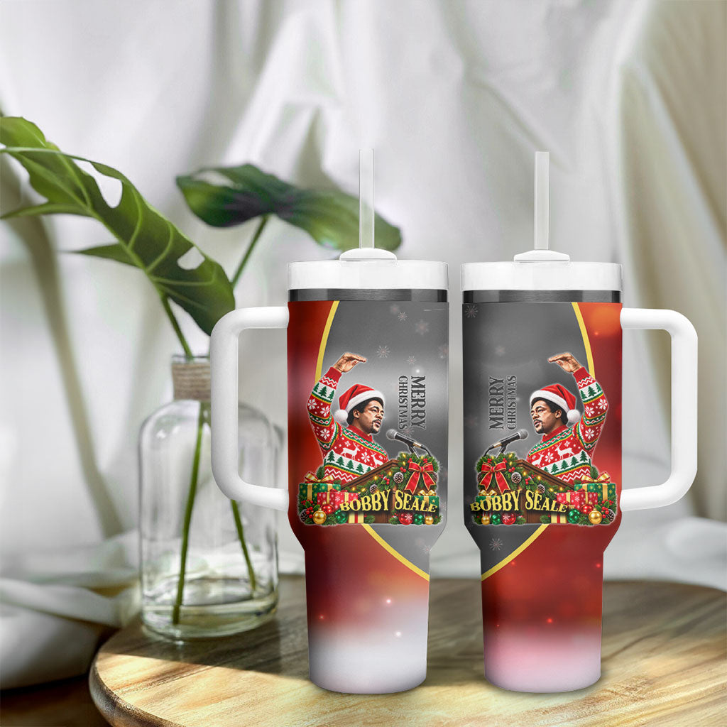 Bobby Seale Merry Christmas Tumbler With Handle Civil Rights Activist Festive Winter Holiday Art