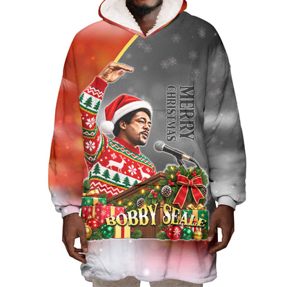 Bobby Seale Merry Christmas Wearable Blanket Hoodie Civil Rights Activist Festive Winter Holiday Art