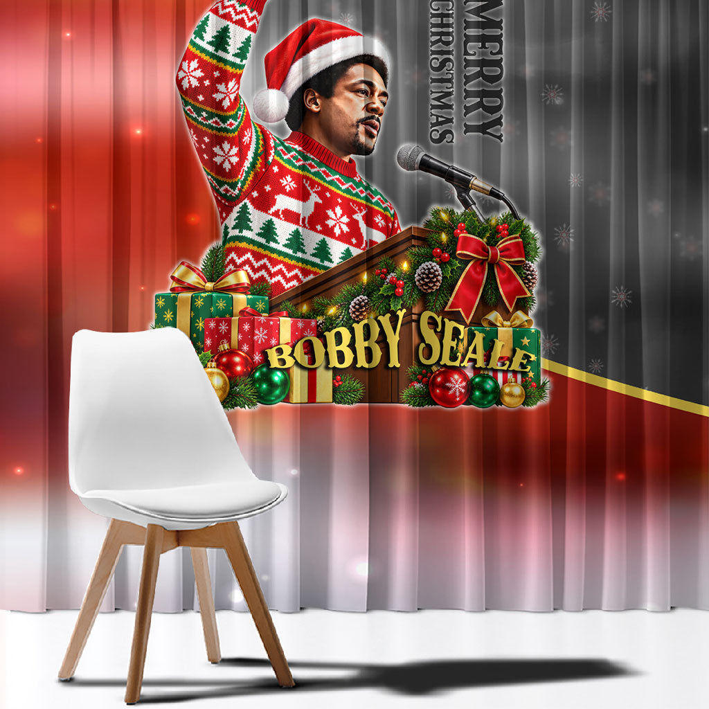 Bobby Seale Merry Christmas Window Curtain Civil Rights Activist Festive Winter Holiday Art