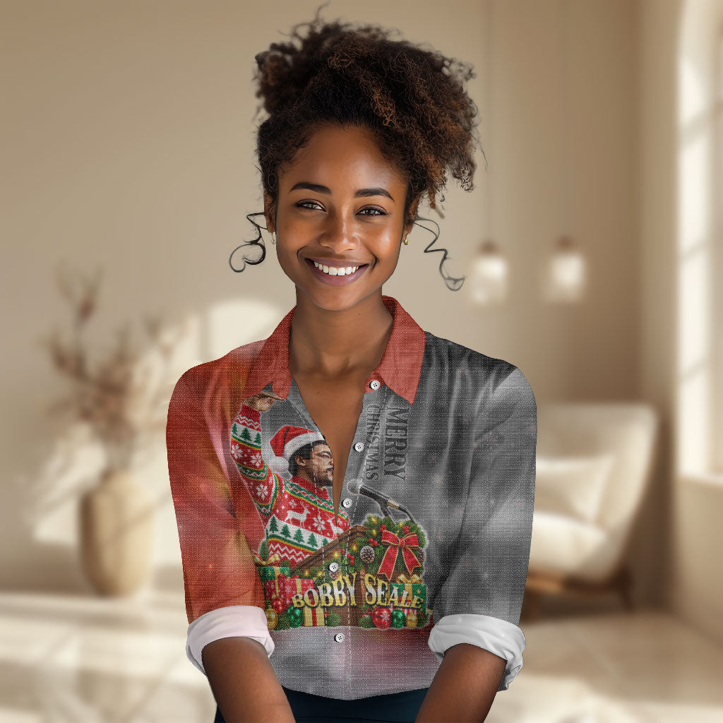 Bobby Seale Merry Christmas Women Casual Shirt Civil Rights Activist Festive Winter Holiday Art