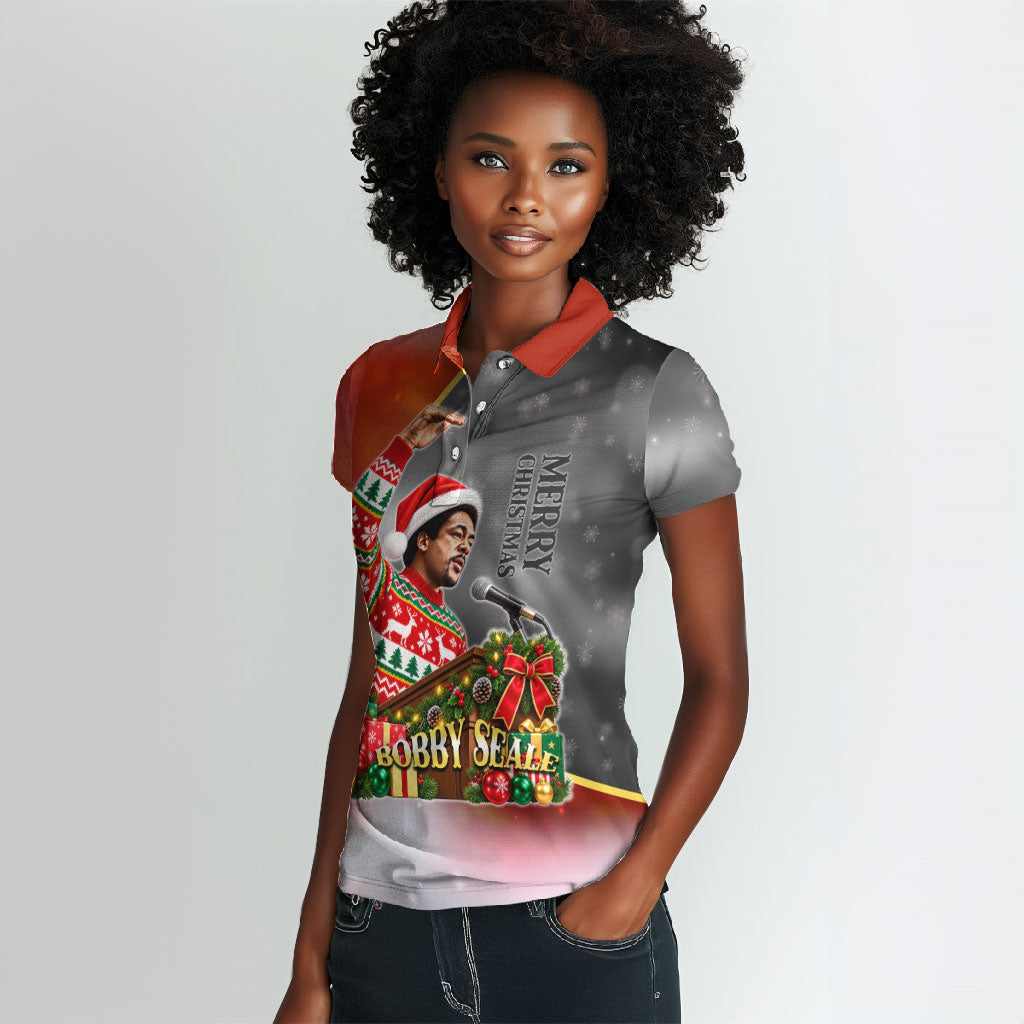 Bobby Seale Merry Christmas Women Polo Shirt Civil Rights Activist Festive Winter Holiday Art