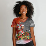 Bobby Seale Merry Christmas Women V-Neck T-Shirt Civil Rights Activist Festive Winter Holiday Art