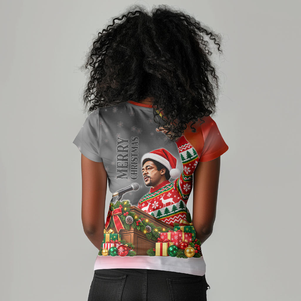 Bobby Seale Merry Christmas Women V-Neck T-Shirt Civil Rights Activist Festive Winter Holiday Art