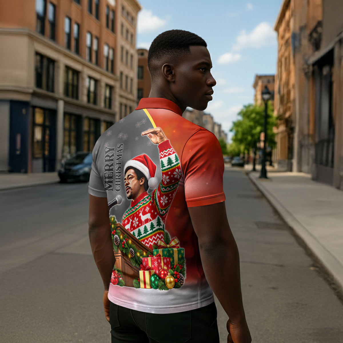Bobby Seale Merry Christmas Zipper Polo Shirt Civil Rights Activist Festive Winter Holiday Art