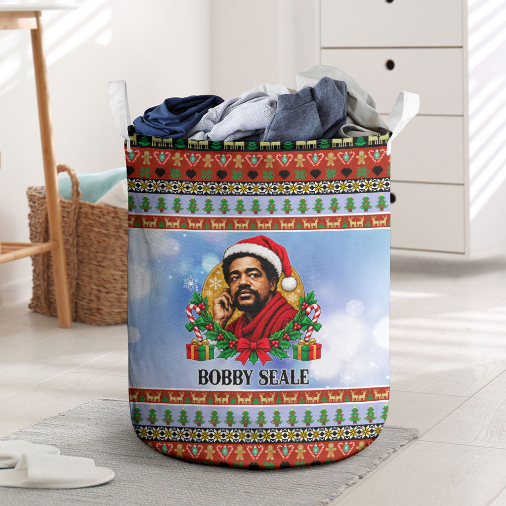Bobby Seale Christmas Laundry Basket Retro Ugly Christmas Pattern Festive Activist Portrait