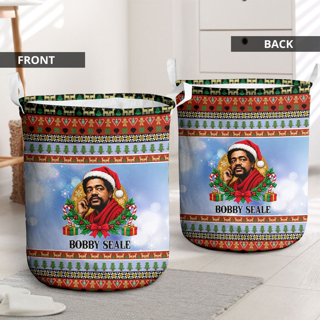 Bobby Seale Christmas Laundry Basket Retro Ugly Christmas Pattern Festive Activist Portrait