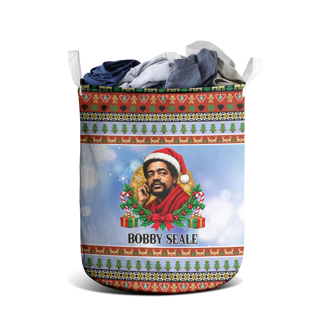 Bobby Seale Christmas Laundry Basket Retro Ugly Christmas Pattern Festive Activist Portrait