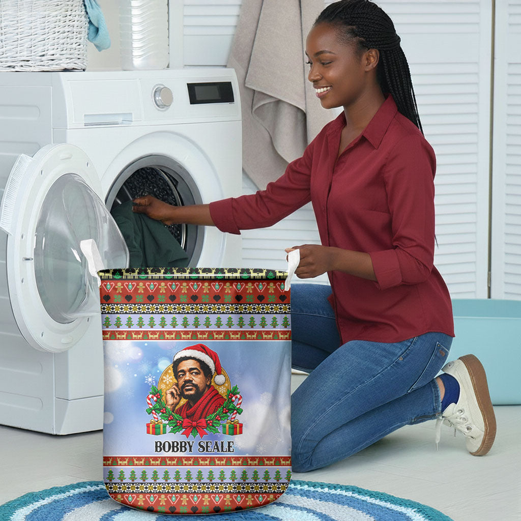 Bobby Seale Christmas Laundry Basket Retro Ugly Christmas Pattern Festive Activist Portrait
