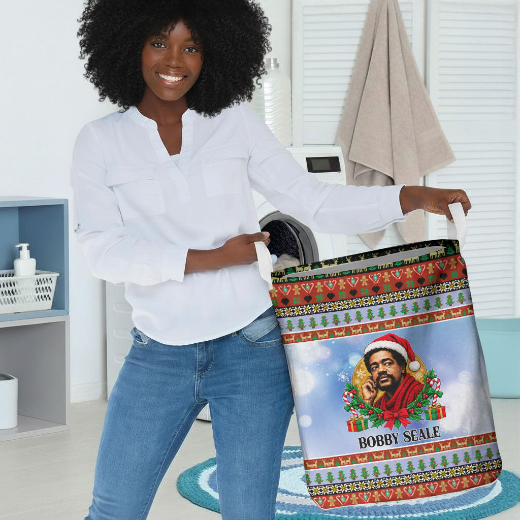 Bobby Seale Christmas Laundry Basket Retro Ugly Christmas Pattern Festive Activist Portrait