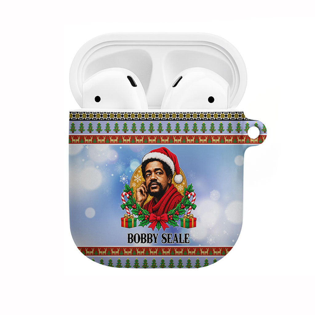 Bobby Seale Christmas AirPods Case Retro Ugly Christmas Pattern Festive Activist Portrait