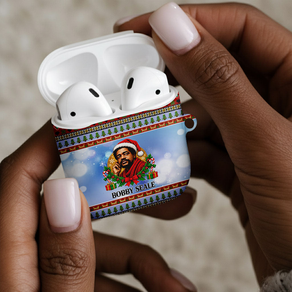 Bobby Seale Christmas AirPods Case Retro Ugly Christmas Pattern Festive Activist Portrait