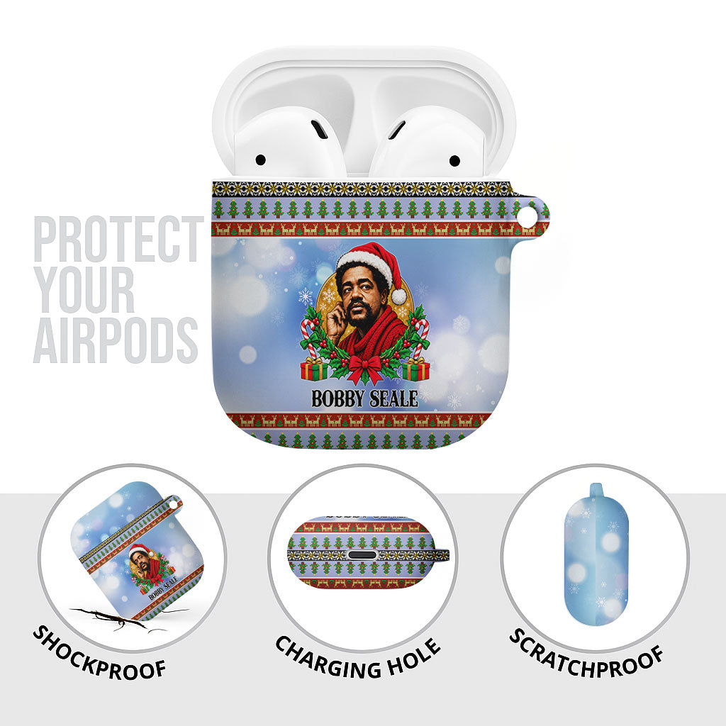 Bobby Seale Christmas AirPods Case Retro Ugly Christmas Pattern Festive Activist Portrait