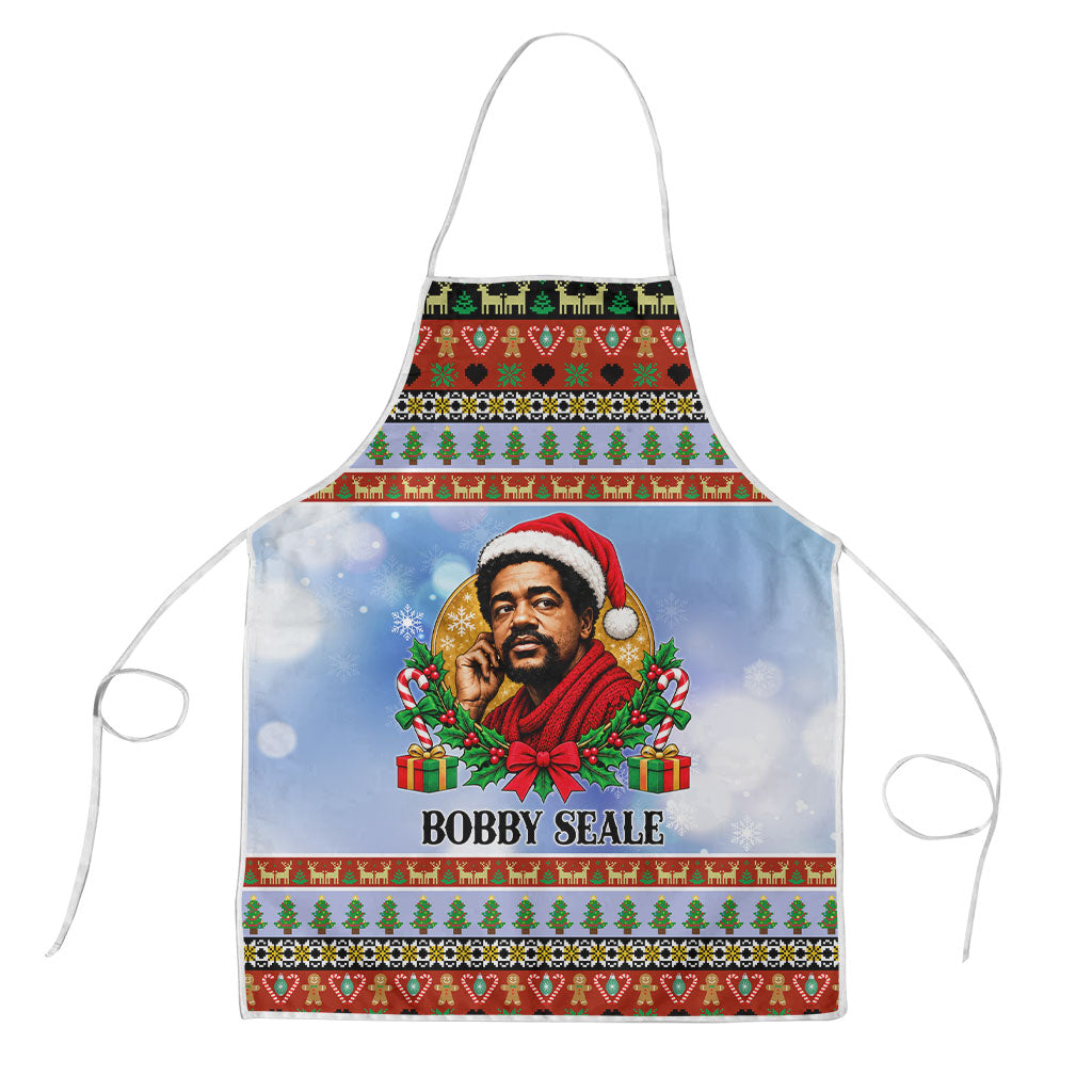 Bobby Seale Christmas Apron Retro Ugly Christmas Pattern Festive Activist Portrait