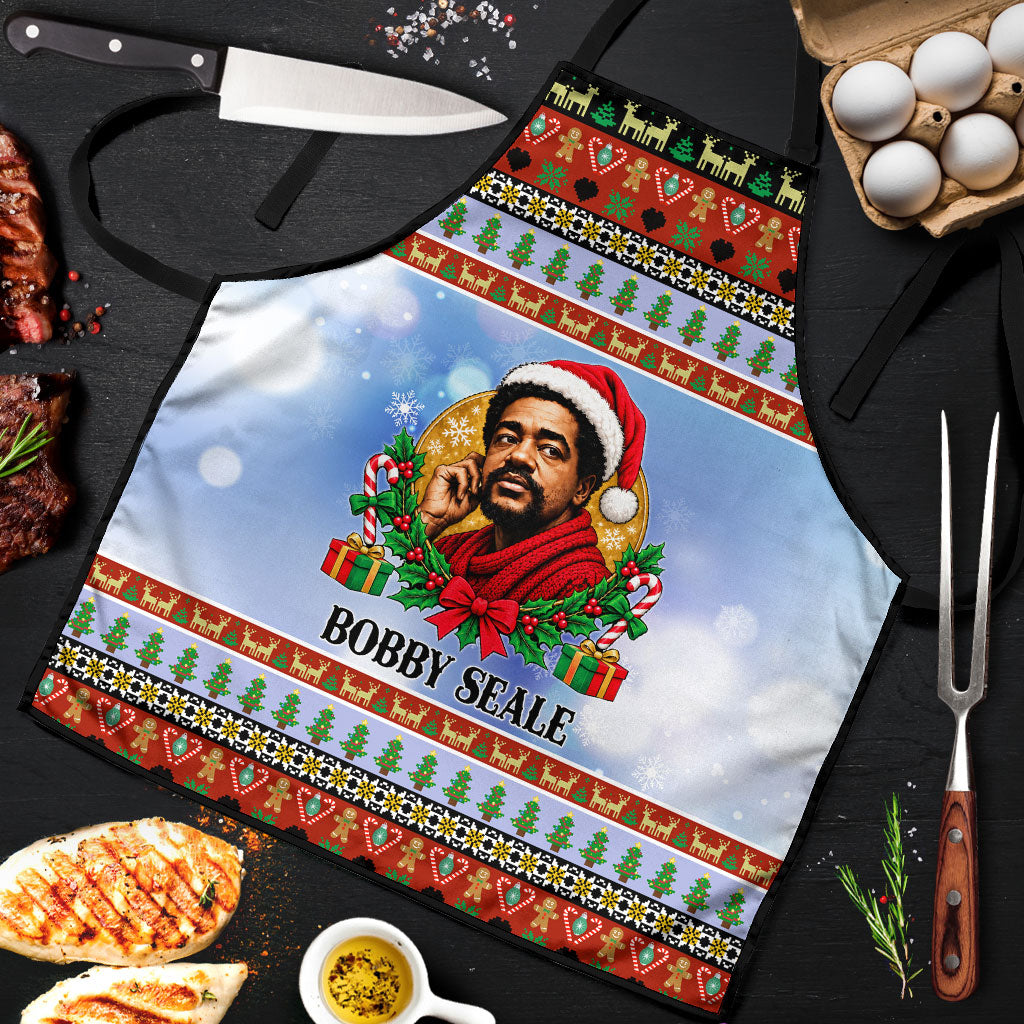 Bobby Seale Christmas Apron Retro Ugly Christmas Pattern Festive Activist Portrait