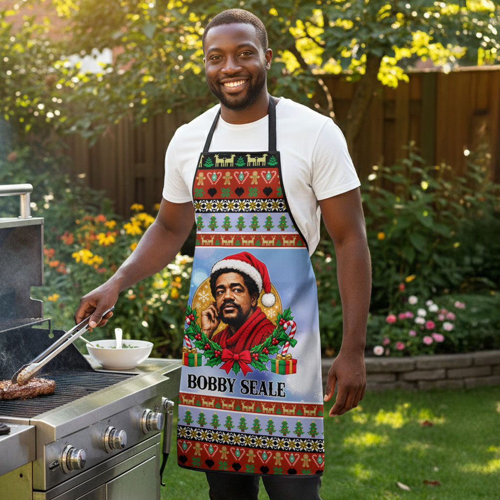 Bobby Seale Christmas Apron Retro Ugly Christmas Pattern Festive Activist Portrait