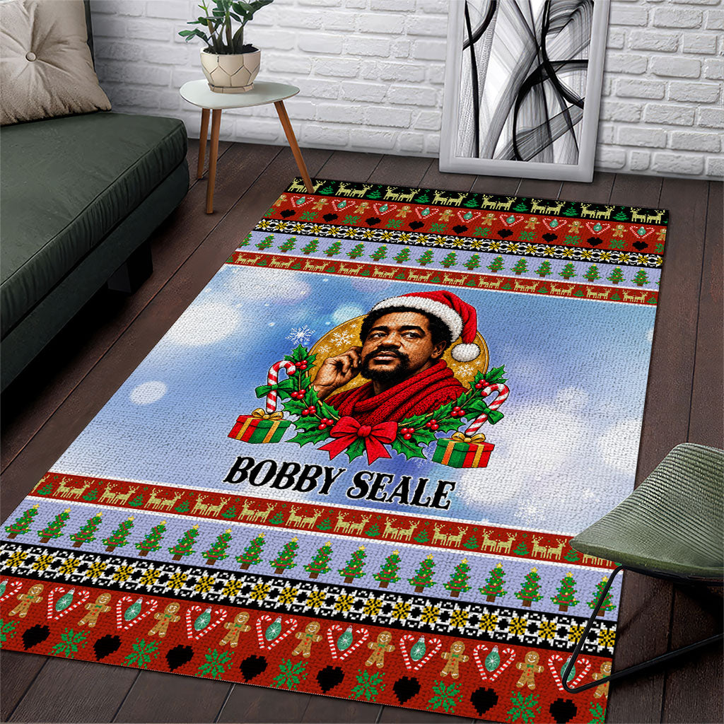 Bobby Seale Christmas Area Rug Retro Ugly Christmas Pattern Festive Activist Portrait
