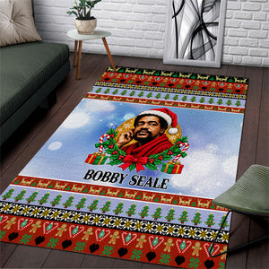 Bobby Seale Christmas Area Rug Retro Ugly Christmas Pattern Festive Activist Portrait