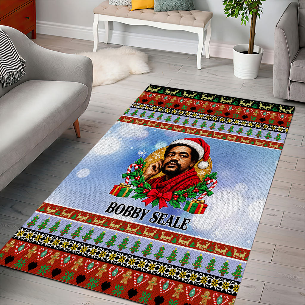 Bobby Seale Christmas Area Rug Retro Ugly Christmas Pattern Festive Activist Portrait