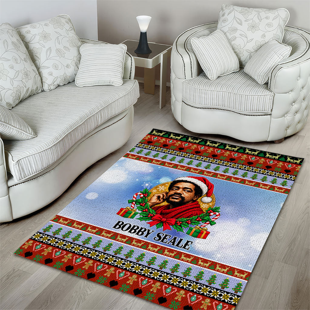 Bobby Seale Christmas Area Rug Retro Ugly Christmas Pattern Festive Activist Portrait