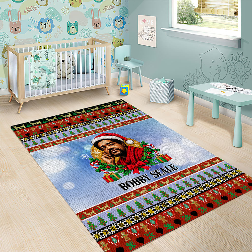 Bobby Seale Christmas Area Rug Retro Ugly Christmas Pattern Festive Activist Portrait
