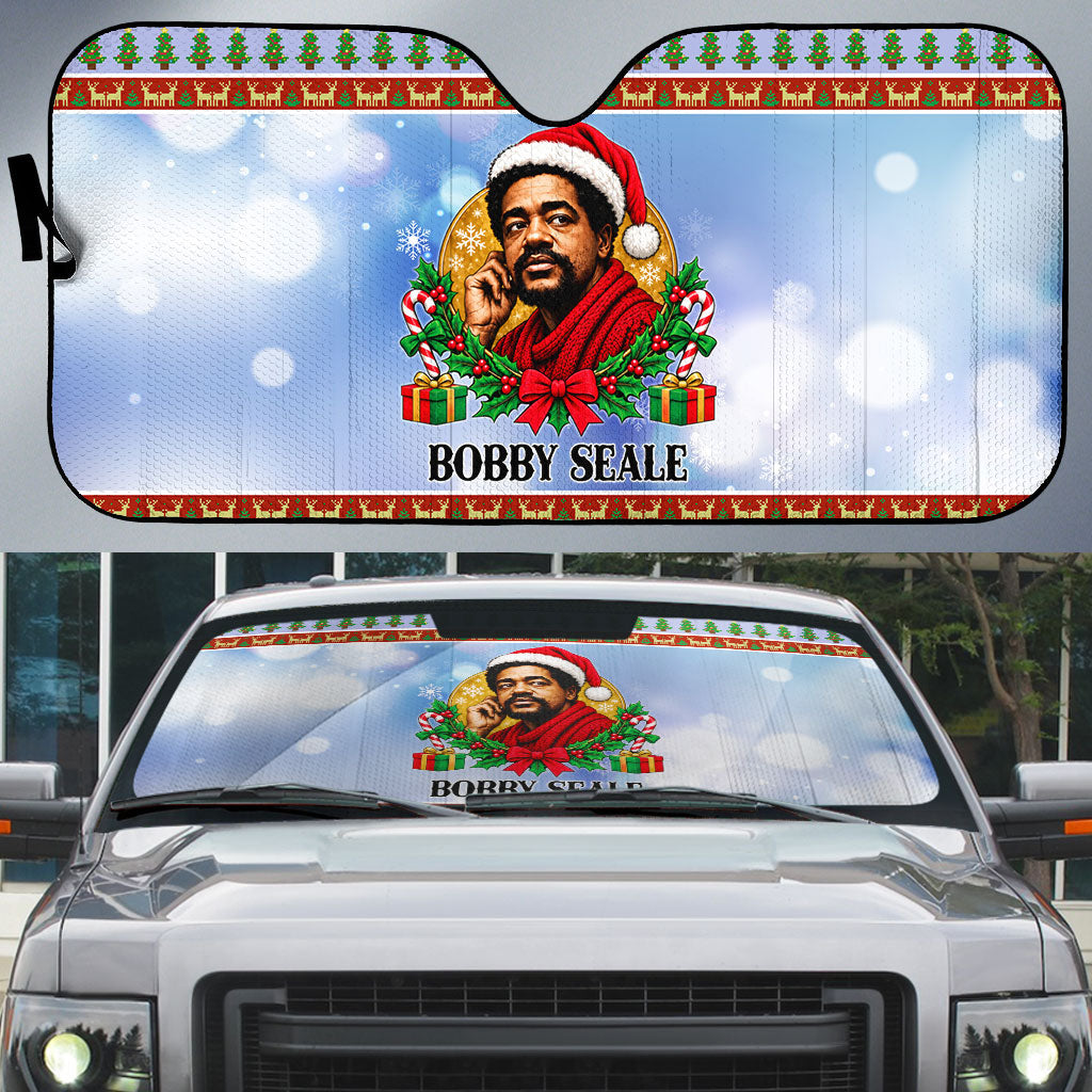 Bobby Seale Christmas Auto Sun Shade Retro Ugly Christmas Pattern Festive Activist Portrait
