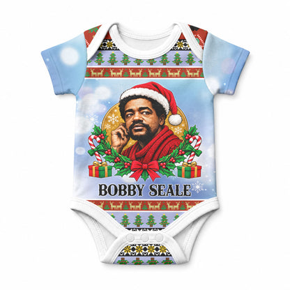 Bobby Seale Christmas Baby Onesie Retro Ugly Christmas Pattern Festive Activist Portrait